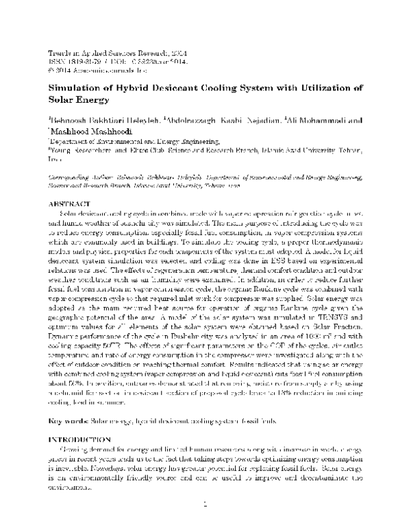 (PDF) Simulation of Hybrid Desiccant Cooling System with Utilization of ...