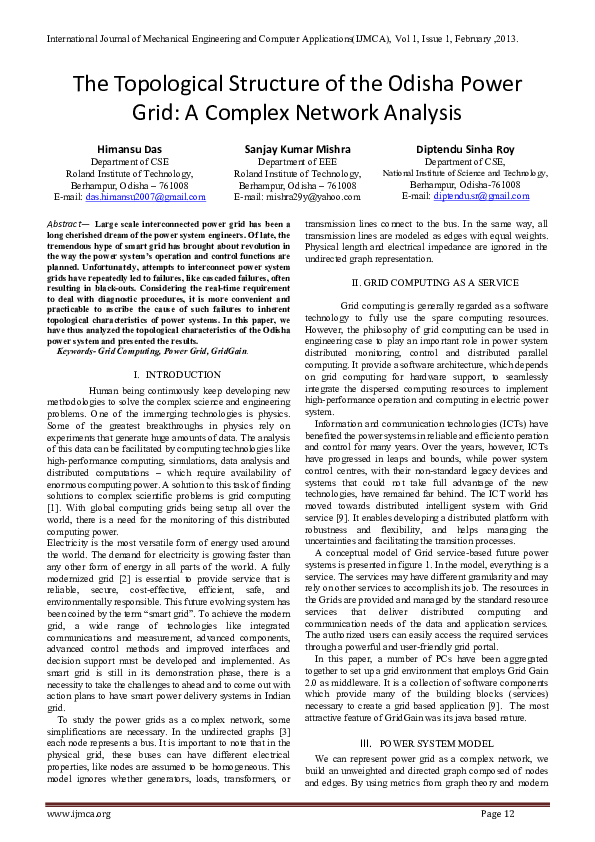 (PDF) The Topological Structure of the Odisha Power Grid A Complex