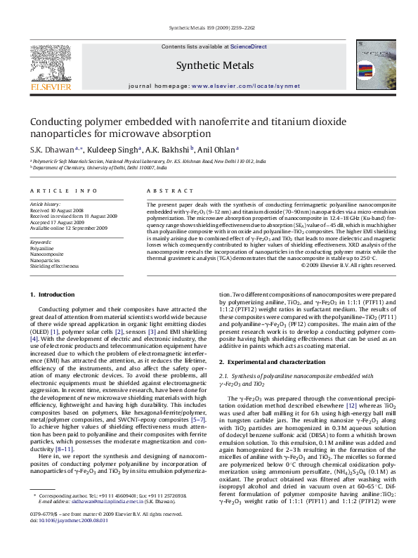 (PDF) Conducting polymer embedded with nanoferrite and titanium dioxide