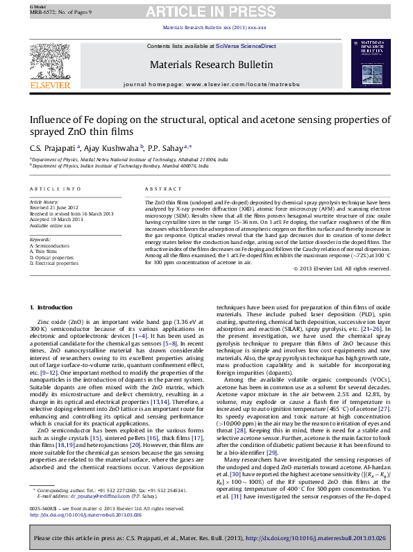 (PDF) Influence of Fe doping on the structural, optical and acetone ...