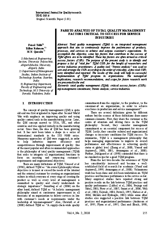(PDF) Pareto analysis of total quality management factors critical to ...