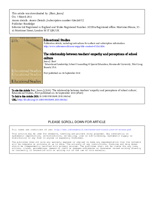 (PDF) The relationship between teachers’ empathy and perceptions of ...
