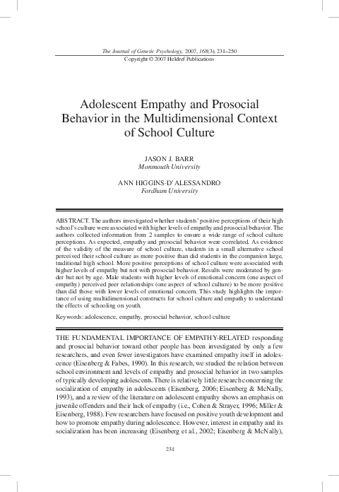 (PDF) Adolescent empathy and prosocial behavior in the multidimensional ...