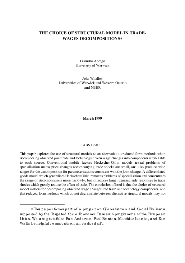(PDF) The Choice of Structural Model in Trade-Wages Decompositions