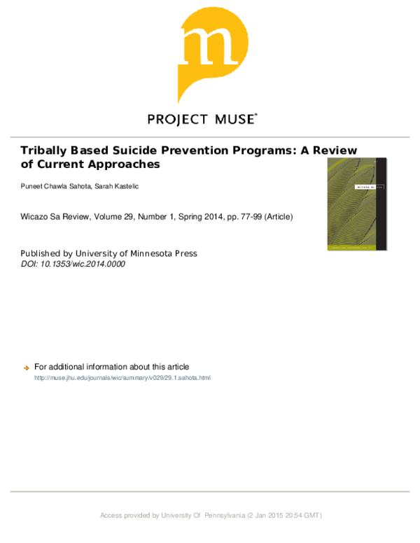 (PDF) Tribally Based Suicide Prevention Programs A Review of Current