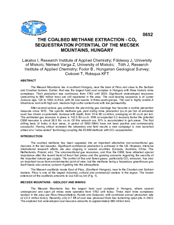 (PDF) THE COALBED METHANE EXTRACTION - CO2 SEQUESTRATION POTENTIAL OF ...