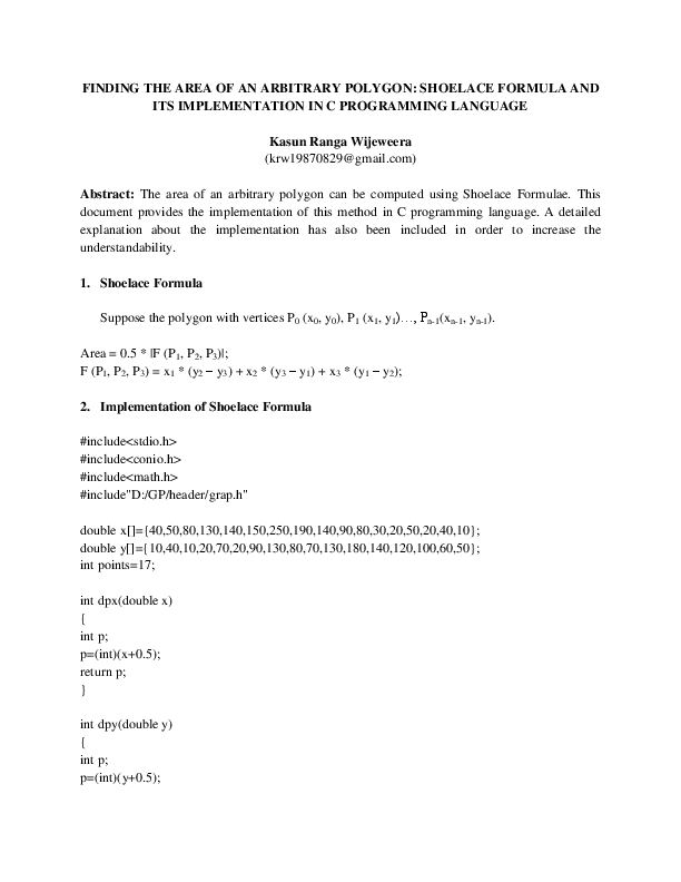 (PDF) Finding the Area of an Arbitrary Polygon Shoelace Formula and
