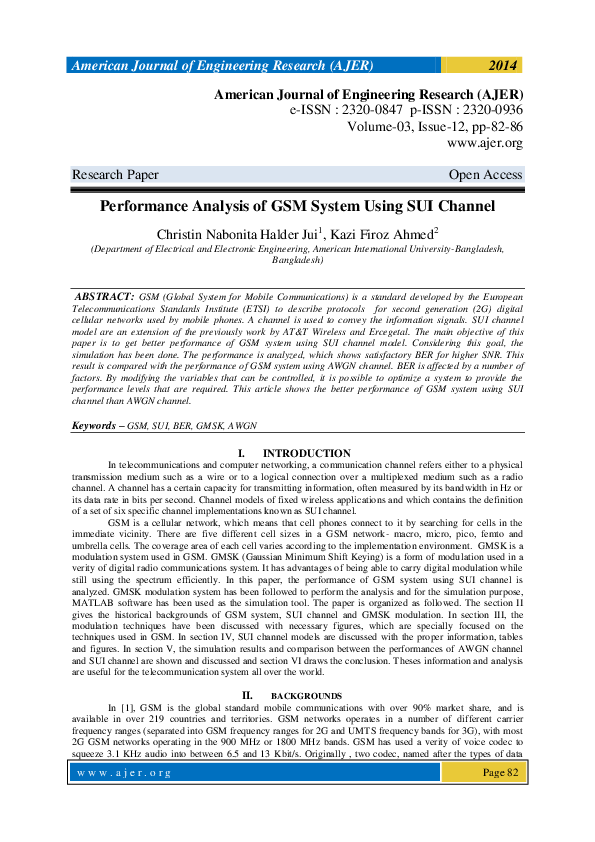 (PDF) Performance Analysis of GSM System Using SUI Channel