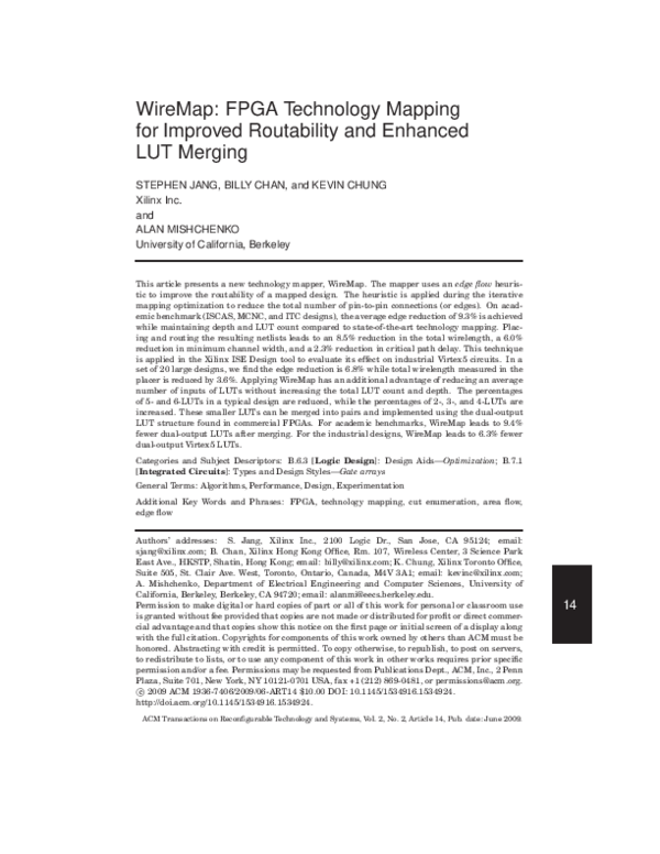 (PDF) WireMap: FPGA Technology Mapping for Improved Routability and ...