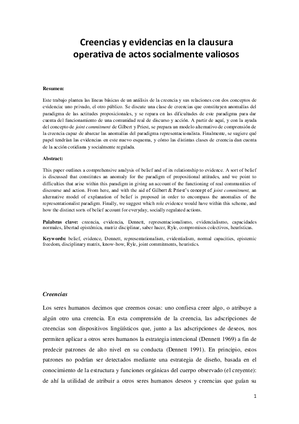 (PDF) Belief and evidence in the operational closure of socially ...