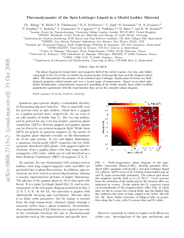 (PDF) Thermodynamics of the Spin Luttinger Liquid in a Model Ladder ...