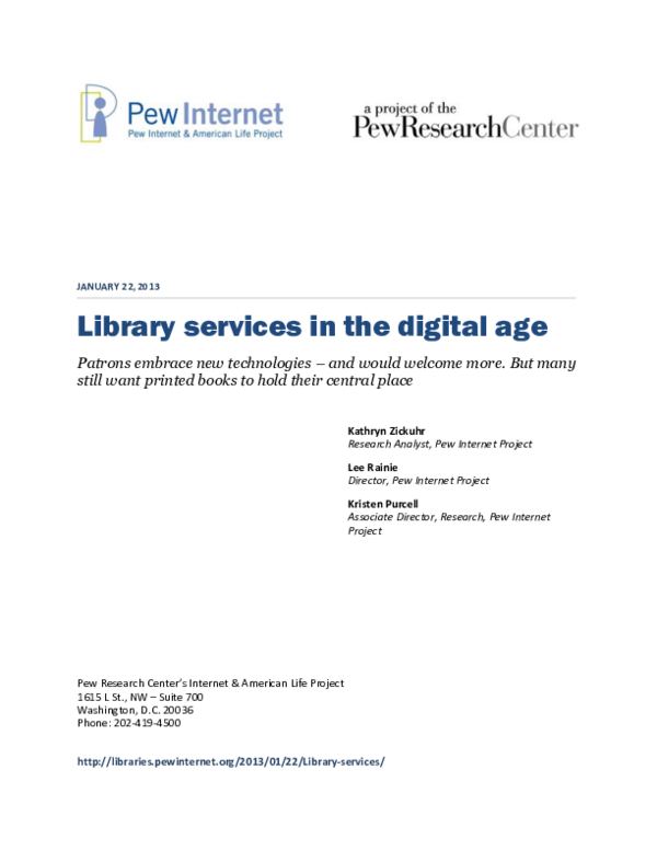 (PDF) Library Services In the Digital Age Lee Rainie Academia.edu