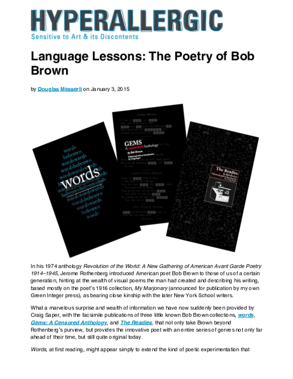 (PDF) Review of Roving Eye Press books, edited and introduced by Craig ...