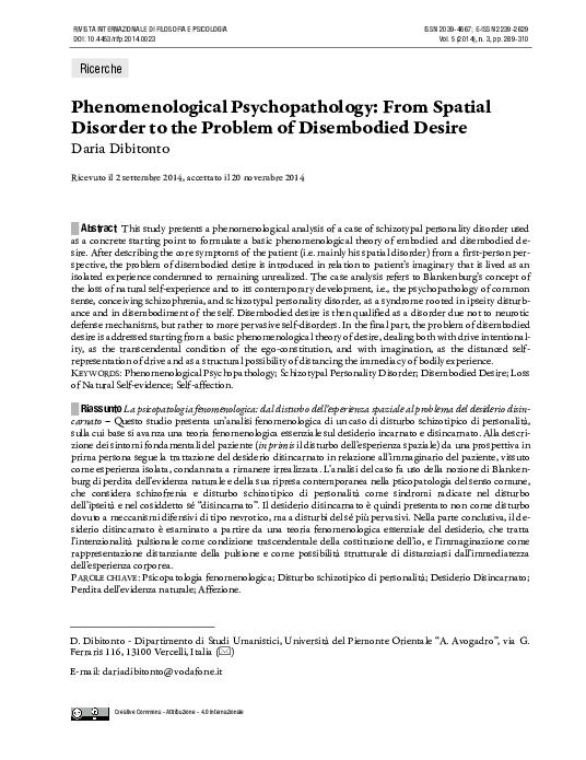  pdf phenomenological psychopathology from spatial disorder to the