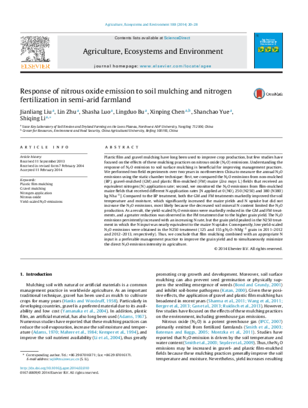(PDF) Response of nitrous oxide emission to soil mulching and nitrogen ...