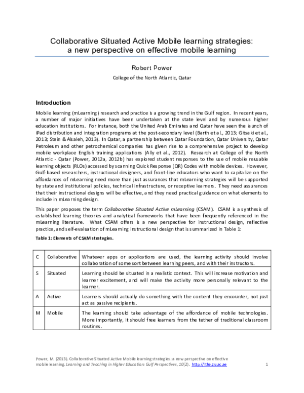 (PDF) Collaborative Situated Active Mobile learning strategies: a new ...