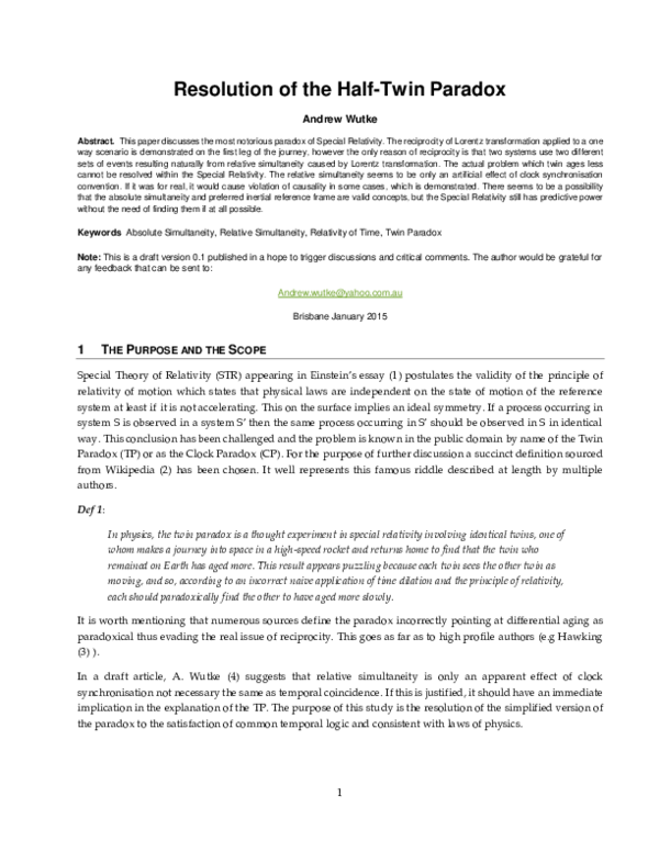 (PDF) Resolution of the HalfTwin Paradox Andrew Wutke Academia.edu