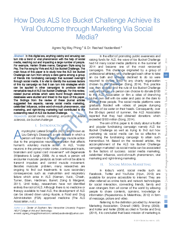 (PDF) How does ALS Ice Bucket Challenge Achieve Its Viral through Marketing via Social
