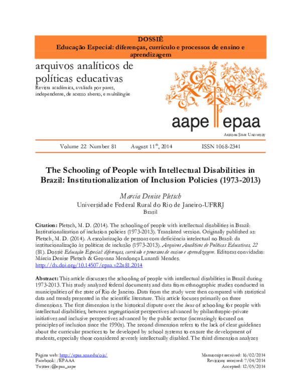 (PDF) The schooling of people with intellectual disabilities in Brazil ...