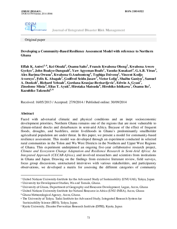 (PDF) Developing a Community-Based Resilience Assessment Model with ...