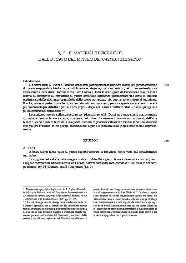 139 Il materiale epigrafico dallo scavo del Mitreo dei castra peregrina
