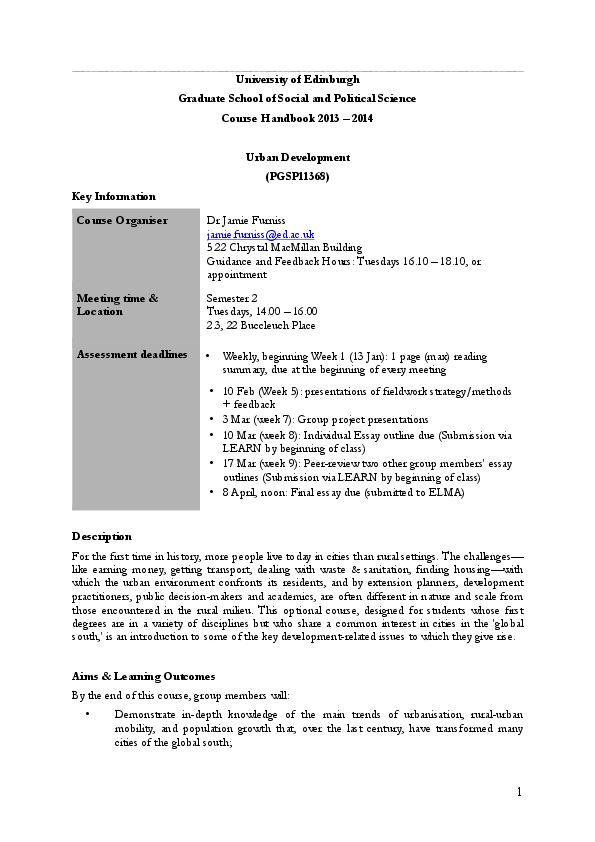 Urban Development (Master