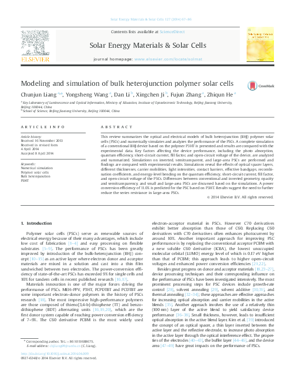(PDF) Modeling and simulation of bulk heterojunction polymer solar cells