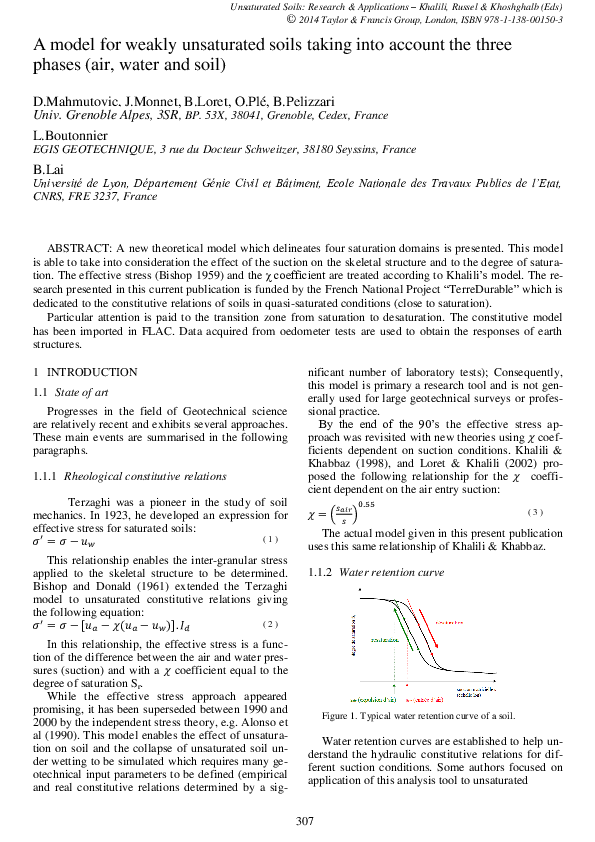 (PDF) A model for weakly unsaturated soils taking into account the ...