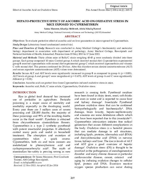 (PDF) HEPATO-PROTECTIVE EFFECT OF ASCORBIC ACID ON OXIDATIVE STRESS IN ...