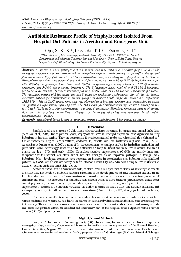 (PDF) Antibiotic Resistance Profile of Staphylococci Isolated From ...