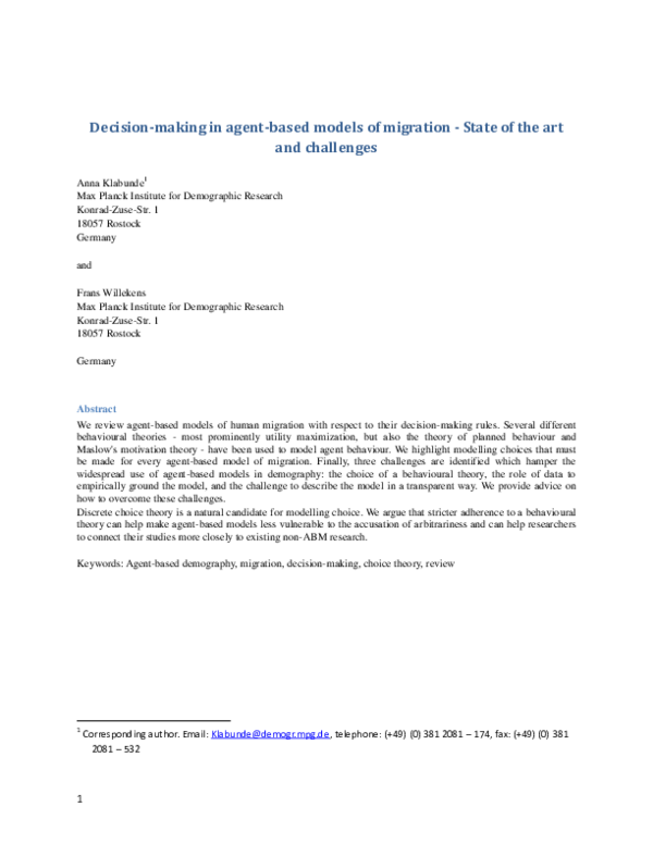 (PDF) Decision-making in agent-based models of migration - State of the ...