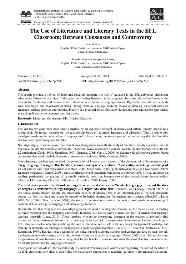 (PDF) The Use of Literature and Literary Texts in the EFL Classroom ...