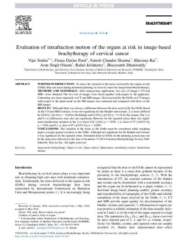(PDF) Evaluation of intrafraction motion of the organs at risk in image ...