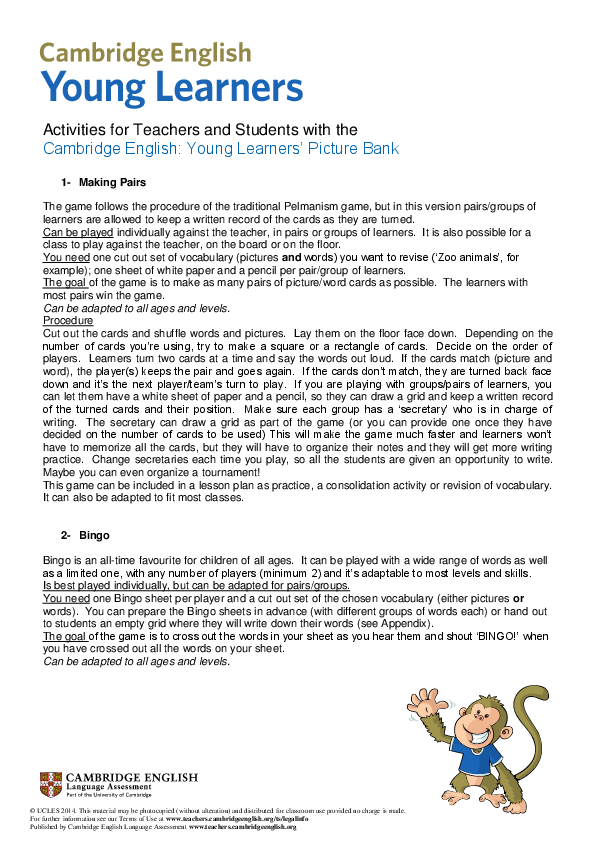 (PDF) Cambridge English Young Learners Picture Bank Activities for ...