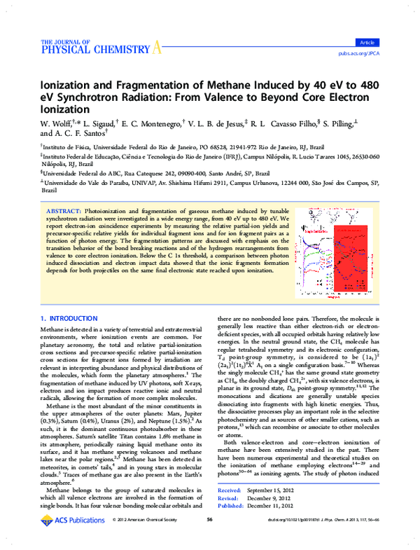 (PDF) Ionization and Fragmentation of Methane Induced by 40 eV to 480 ...