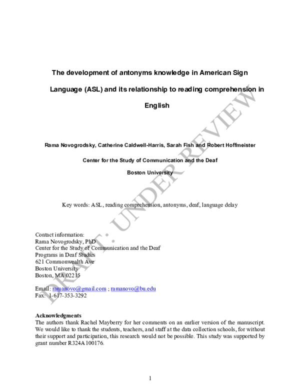 (PDF) The development of antonyms knowledge in American Sign Language ...