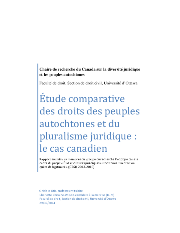 (PDF) Étude comparative des droits des peuples autochtones et du ...
