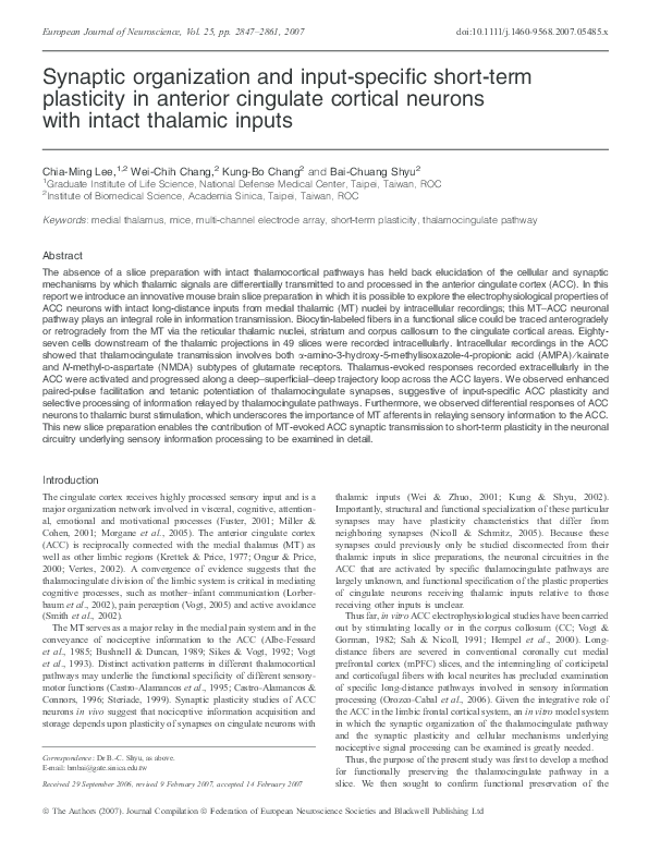 (PDF) Synaptic organization and input-specific short-term plasticity in ...