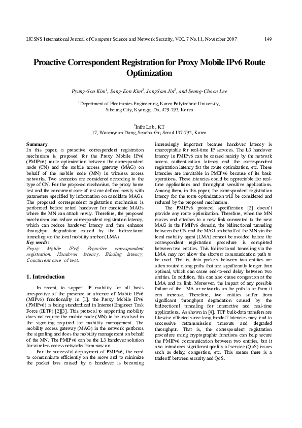 (PDF) Proactive Correspondent Registration for Proxy Mobile IPv6 Route ...