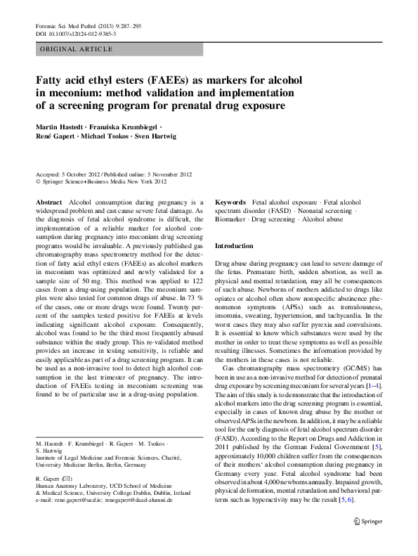 (PDF) Fatty acid ethyl esters (FAEEs) as markers for alcohol in
