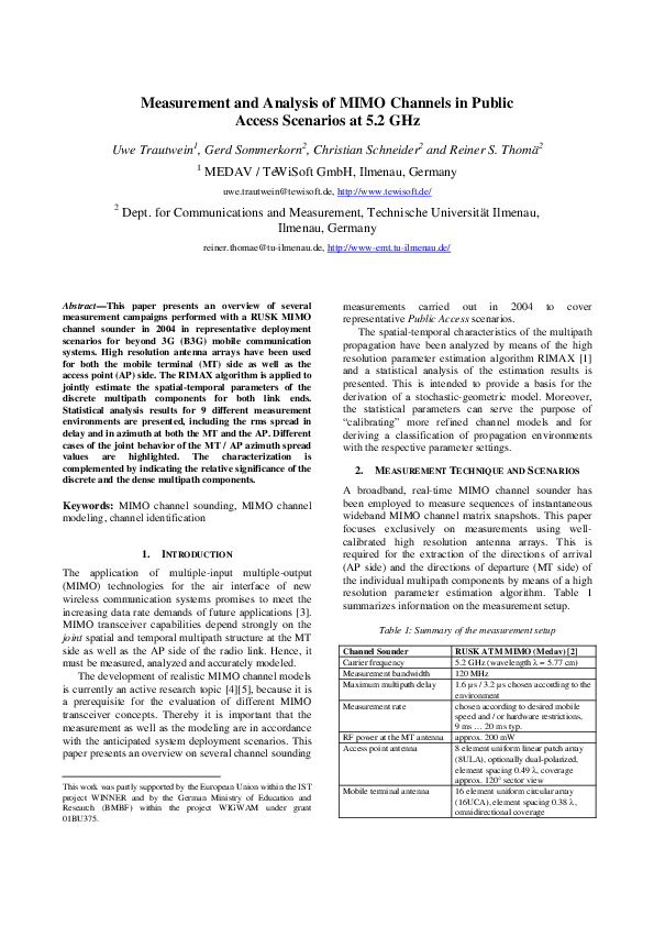 (PDF) Measurement and Analysis of MIMO Channels in Public Access ...