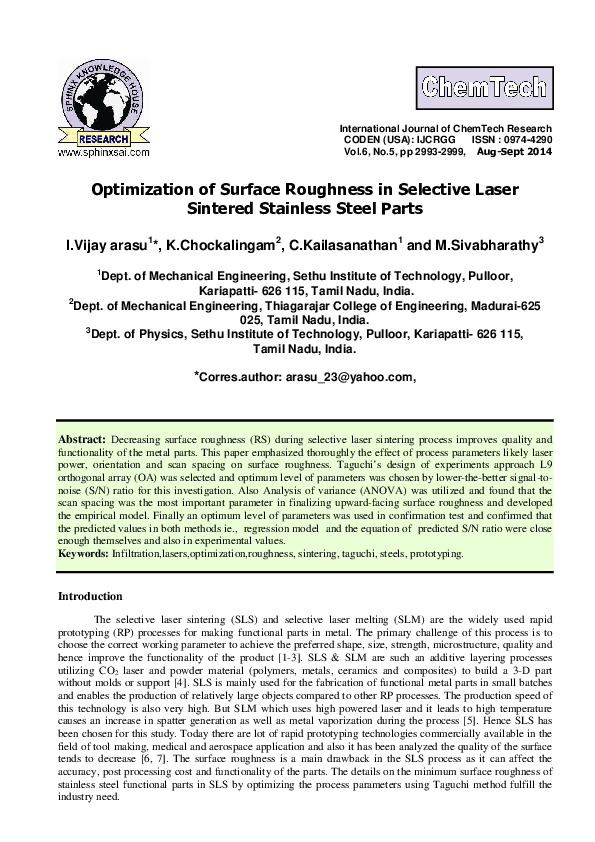 (PDF) Optimization of Surface Roughness in Selective Laser Sintered ...