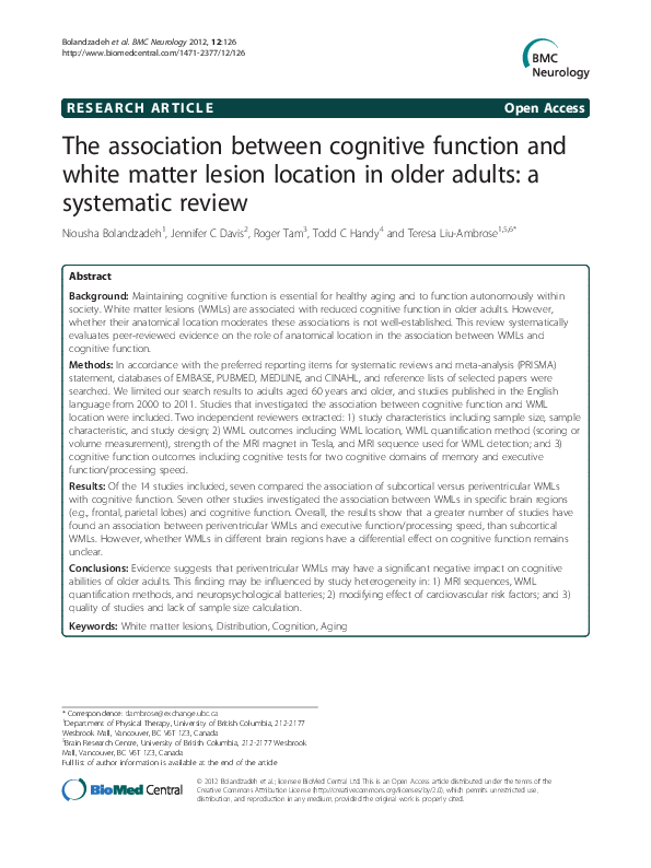 (PDF) The association between cognitive function and white matter ...