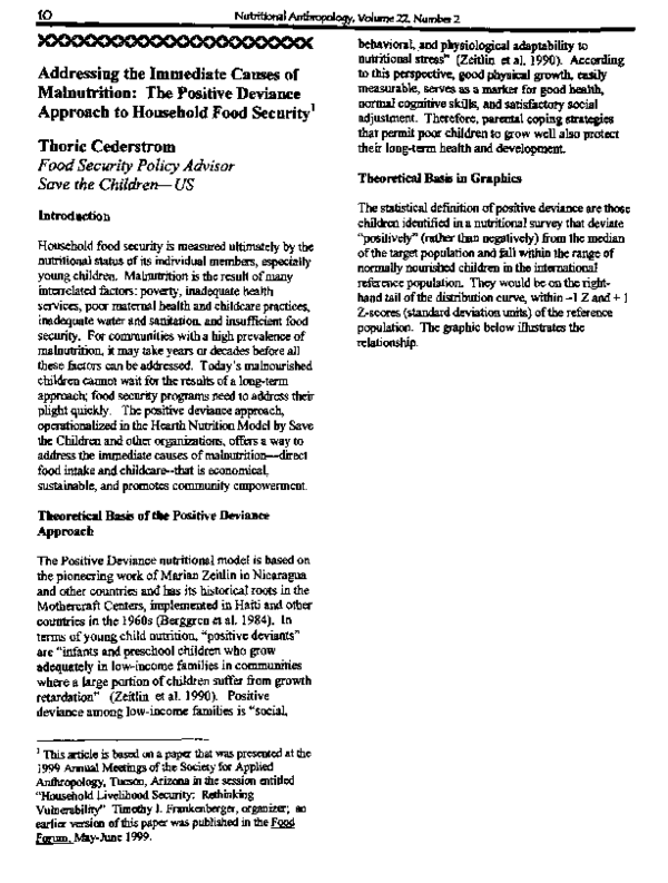 (PDF) Addressing the Immediate Causes of Malnutrition: The Positive ...