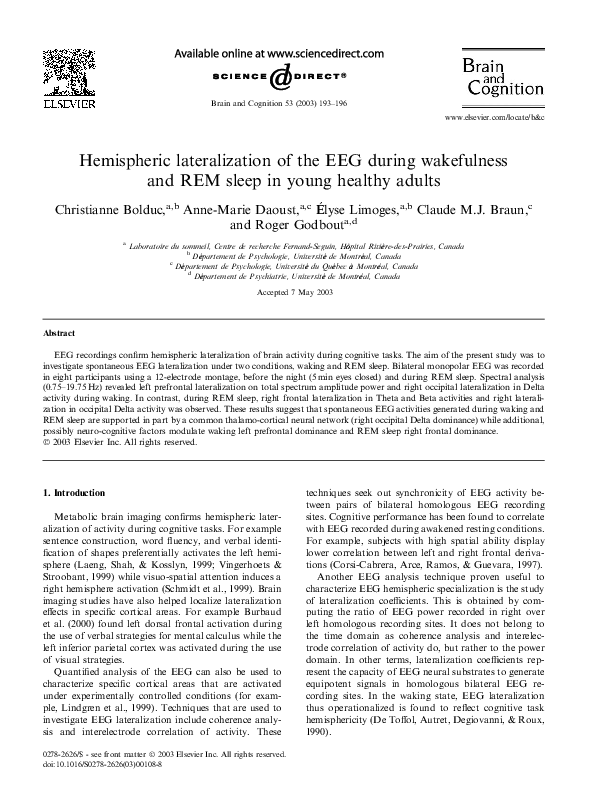 (PDF) Hemispheric lateralization of the EEG during wakefulness and REM ...