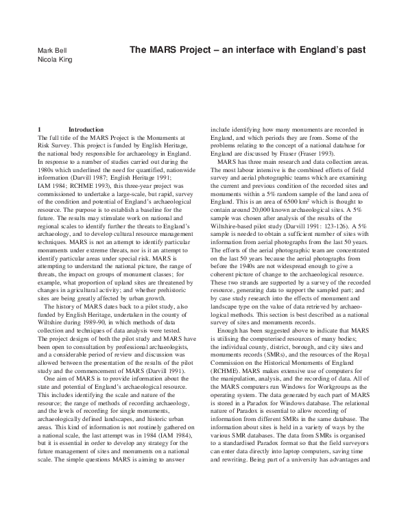 (PDF) The MARS Project – an interface with England’s past