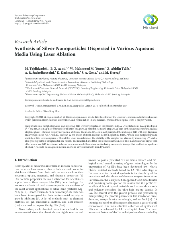 (PDF) Synthesis of Silver Nanoparticles Dispersed in Various Aqueous ...