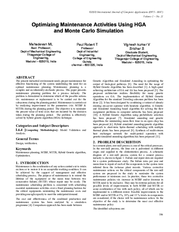 (PDF) Optimizing Maintenance Activities Using HGA and Monte Carlo ...