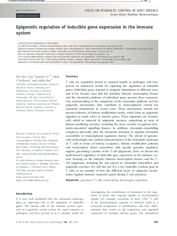 (PDF) Epigenetic regulation of inducible genes in the immune system