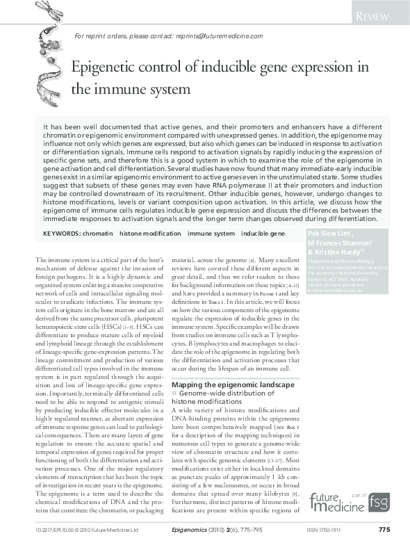 (PDF) Epigenetic control of inducible genes in the immune system